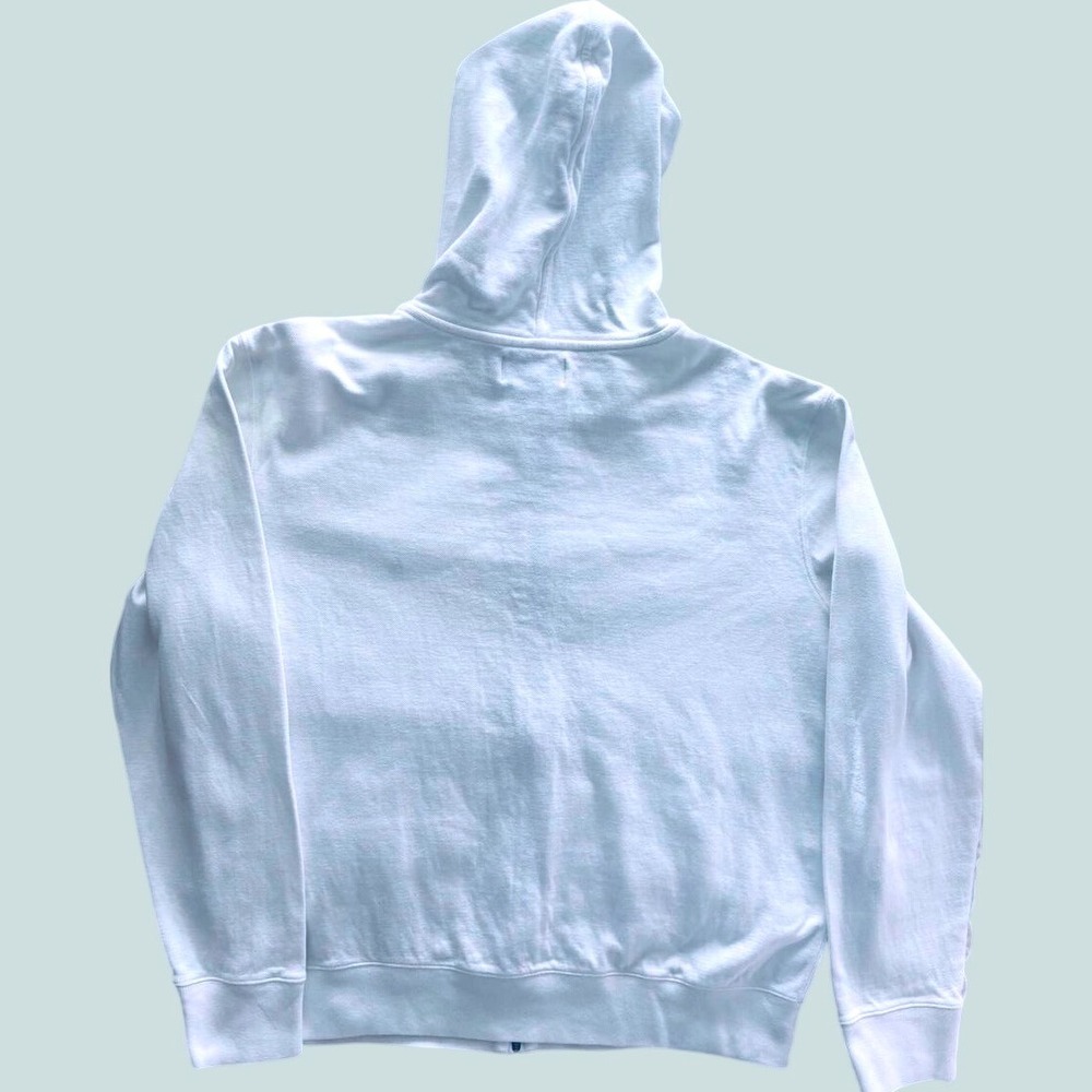 Polo Ralph Lauren White Piqué Knit Full Zip Hoodie Men's Large Navy Pony - Picture 3 of 7